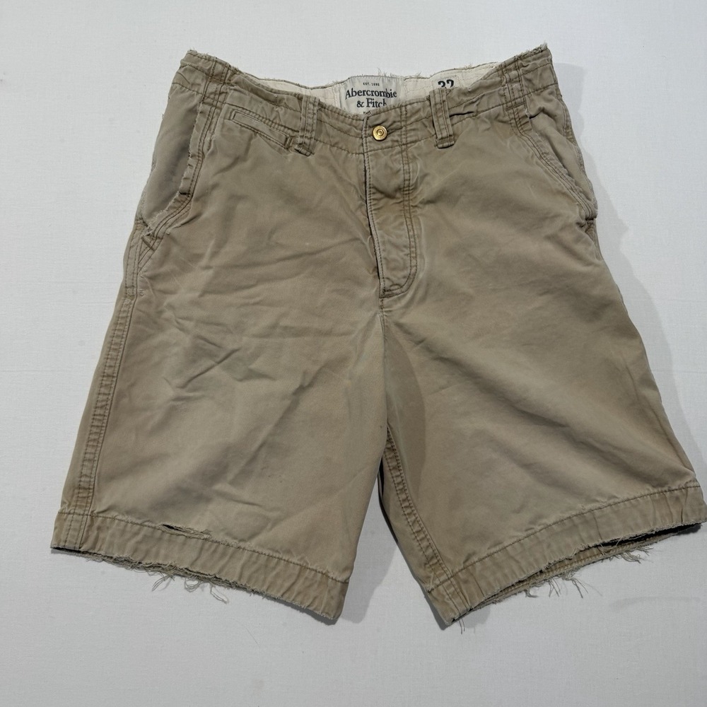 Y2K Abercrombie & Fitch Shorts Mens 32 Distressed Button Fly Khaki Chino Skater